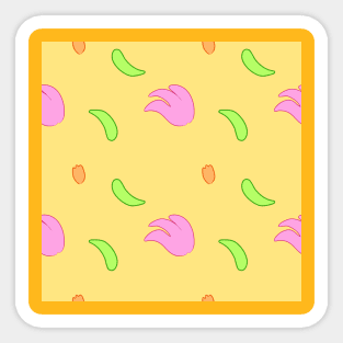 Background illustration yellow, with flowers, green leaves, plant, botany, decorative design pattern Sticker